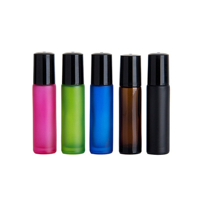 Essential Oil Bottles With Roller Pink Green Blue Amber Black 10ml Frosted Glass Bottle