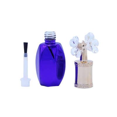 Blue Color Custom Empty Glass Nail Polish Bottles With Flower Shape Cap