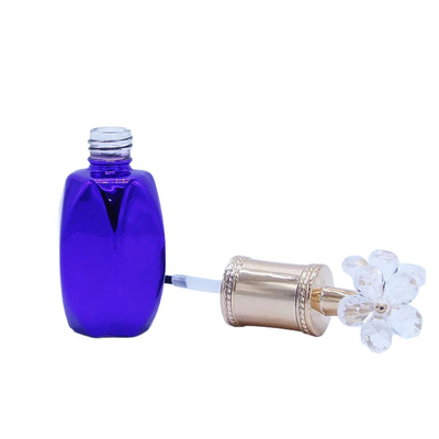 Blue Color Custom Empty Glass Nail Polish Bottles With Flower Shape Cap
