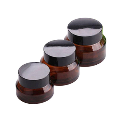Amber Glass Empty Cosmetic Cream Jar Elegant Black Lid Aluminum Cap