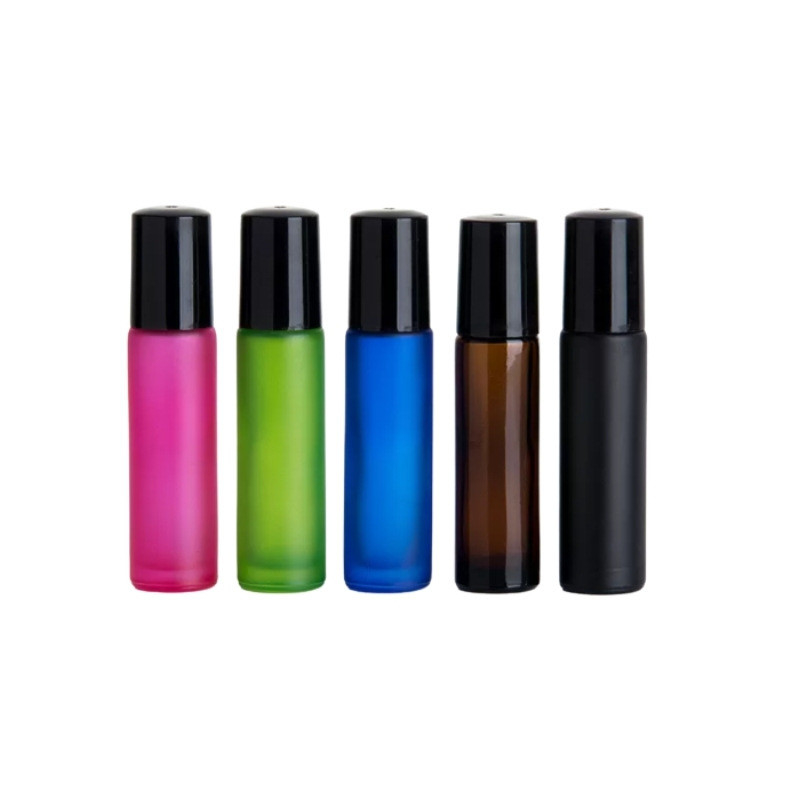 Essential Oil Bottles With Roller Pink Green Blue Amber Black 10ml Frosted Glass Bottle